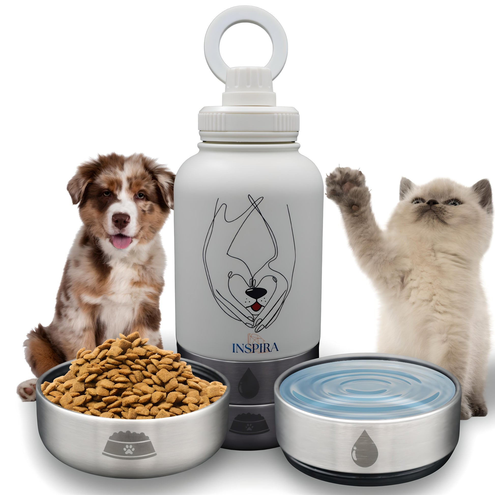 INSPIRA dog water bottle - for travel - water bottle for dogs on the go - with detachable bowls - with bowl attached - travel water bottle for dogs - 4-1 portable - dog travel water bottle - bottles.