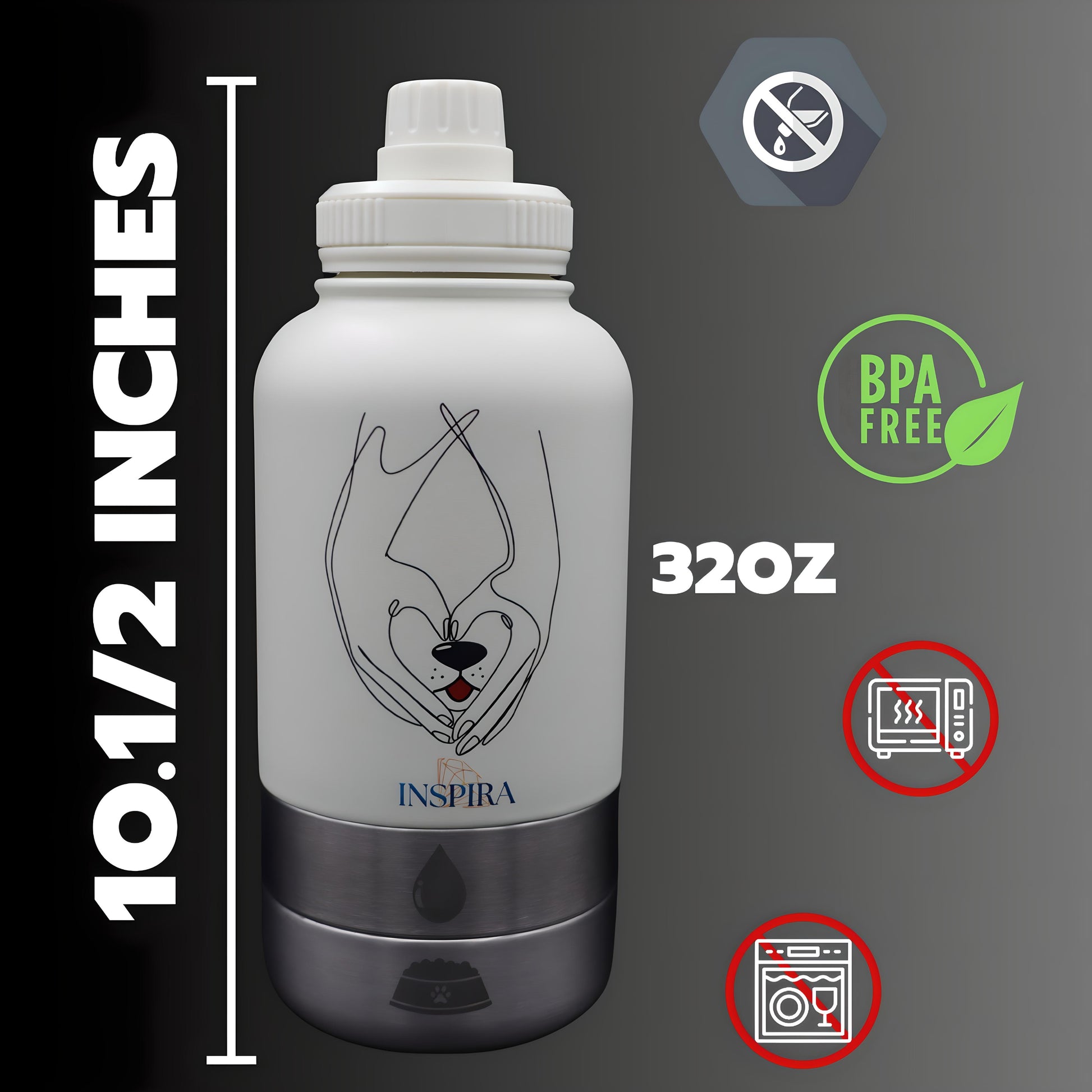 INSPIRA dog water bottle - for travel - water bottle for dogs on the go - with detachable bowls - with bowl attached - travel water bottle for dogs - 4-1 portable - dog travel water bottle - bottles.